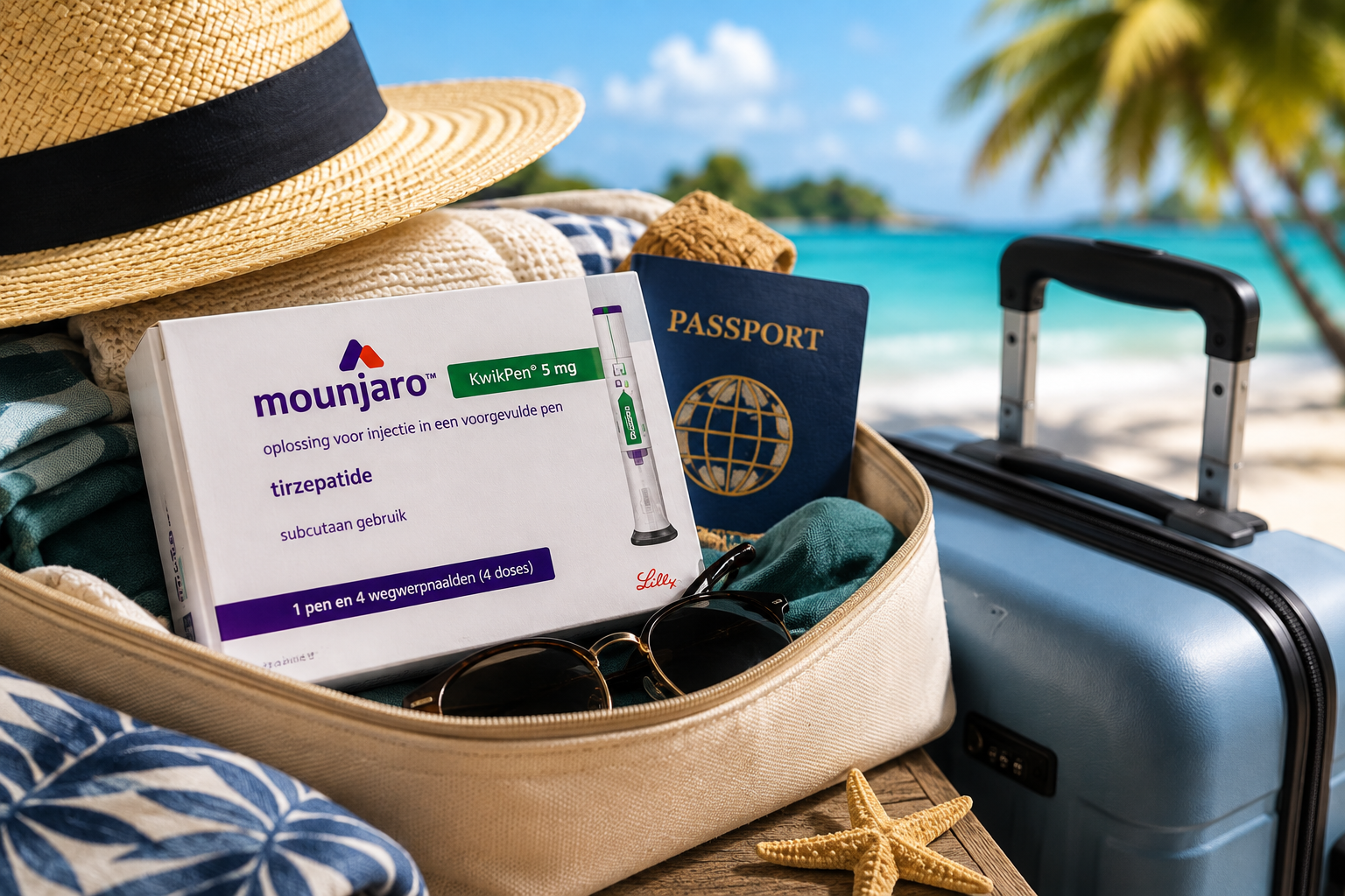 Mounjaro meenemen op vakantie: koeling, handbagageregels en documentatie op reis.